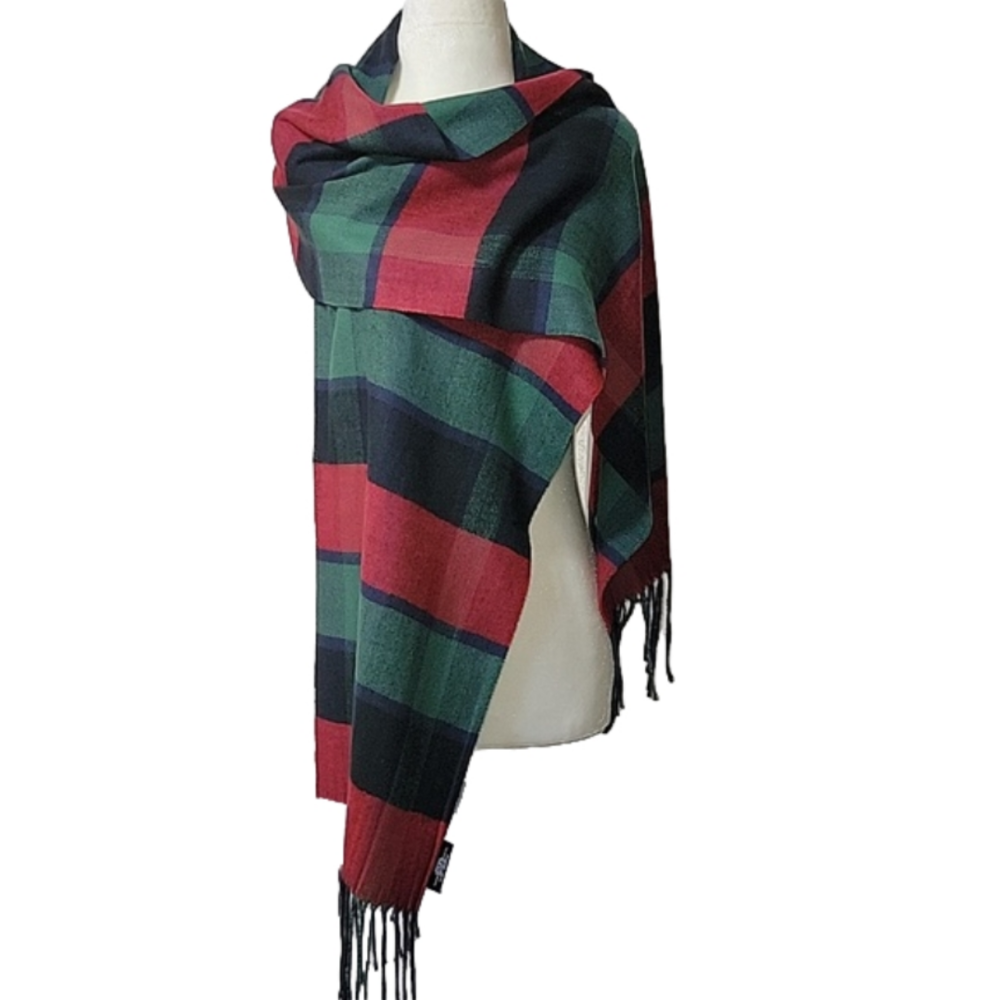 BLUE PACIFIC SCARF Cashmere/Silk blend in red, navy and green